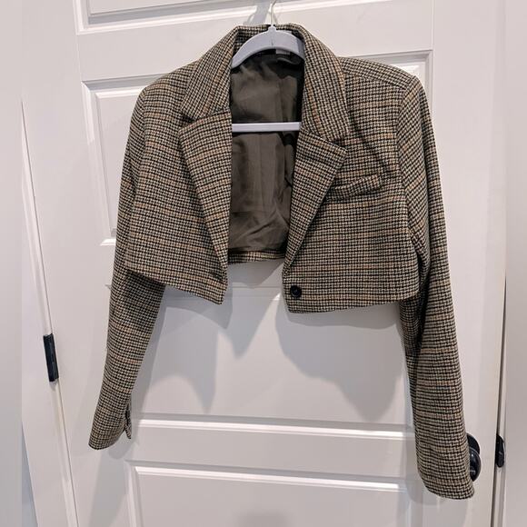 H&M Divided Cropped Tweed Plaid Blazer Jacket - Picture 2 of 7